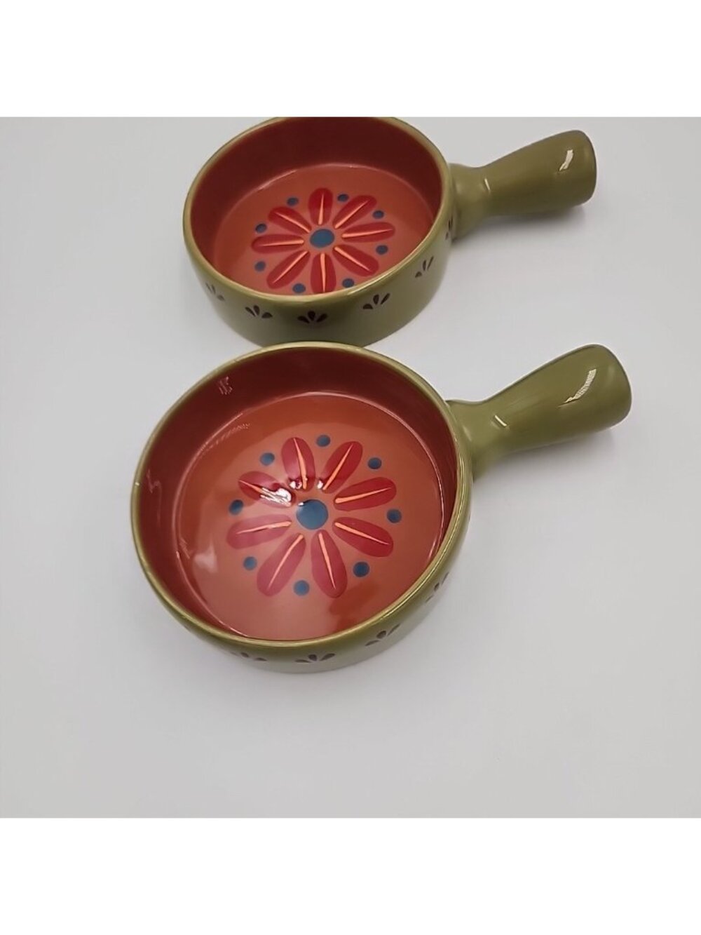 Set of 2 Home Studio Baja Collection chili/salsa Bowls Handle Green 2006.